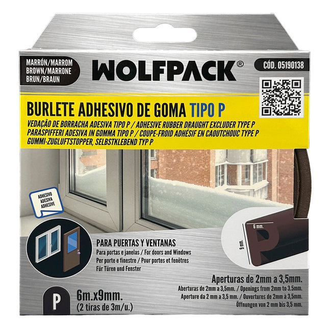 Burlete elástico "p" 6 m. x 9 mm. marrón