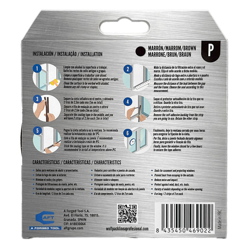 Burlete elástico "p" 6 m. x 9 mm. marrón