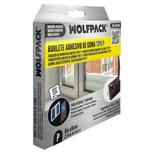 Burlete elástico "p" 6 m. x 9 mm. marrón