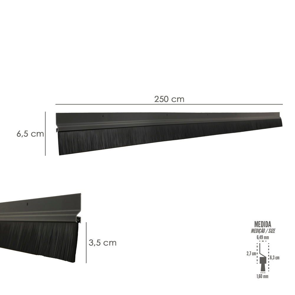 Borracha de vedação para portas de garagem em alumínio preto com escova 2,5 m. Escova de vedação para portas, borracha de vedação para garagem, borracha de vedação para porta de garagem