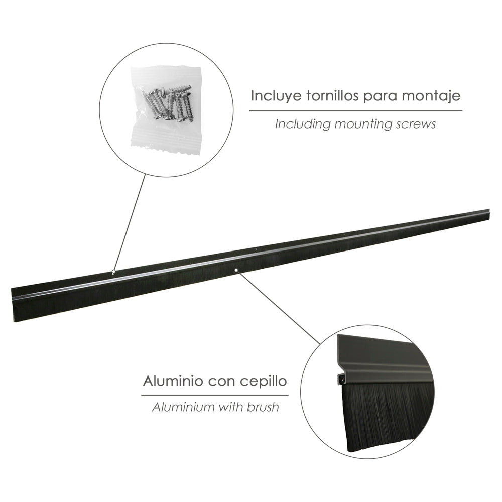 Borracha de vedação para portas de garagem em alumínio preto com escova 2,5 m. Escova de vedação para portas, borracha de vedação para garagem, borracha de vedação para porta de garagem