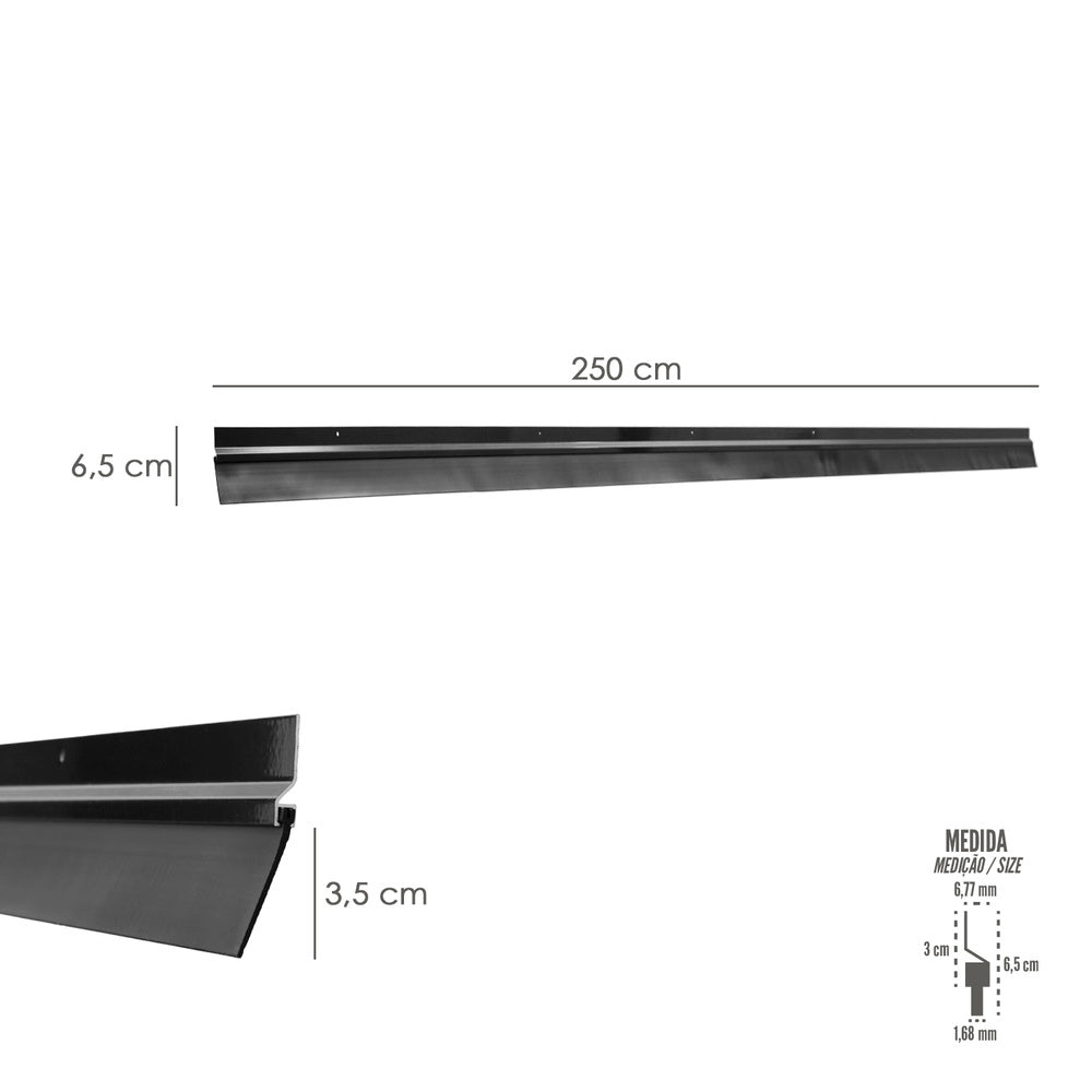 Barra vedante para portão de garagem, alumínio preto com borracha, 2,5 m. Vedação para porta de garagem, escova para portão de garagem, barra vedante de garagem