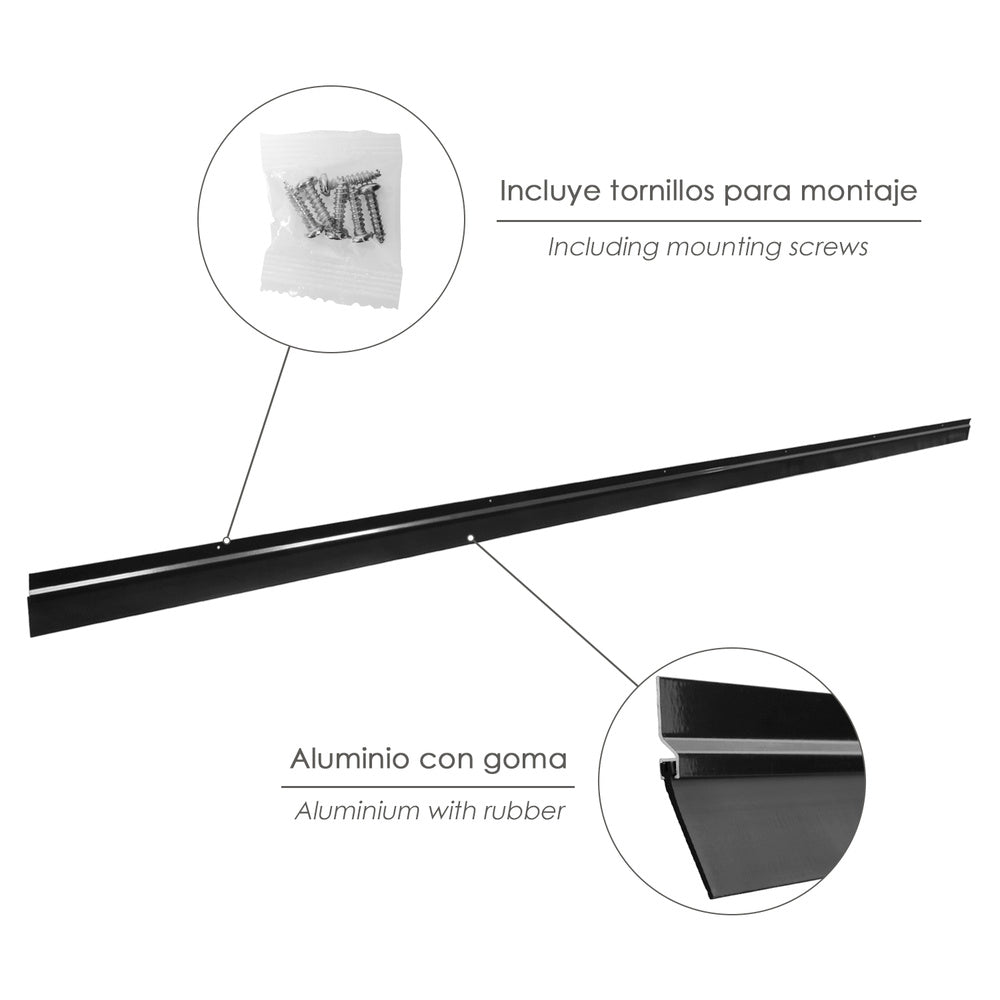 Barra vedante para portão de garagem, alumínio preto com borracha, 2,5 m. Vedação para porta de garagem, escova para portão de garagem, barra vedante de garagem