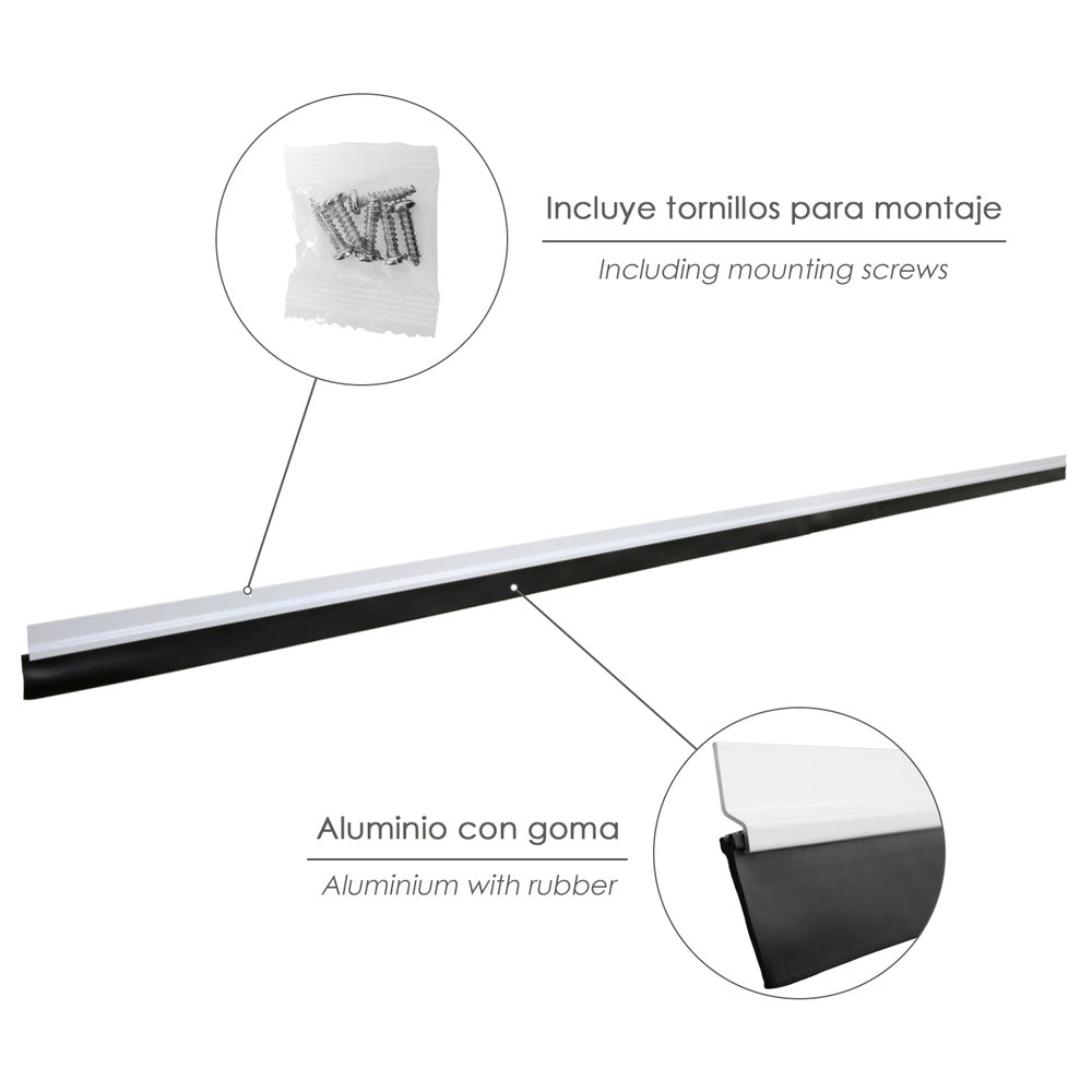 Calha de vedação para portas de garagem em alumínio branco com borracha 2,5 m. Perfil baixo de garagem, escova de porta, vedação de garagem