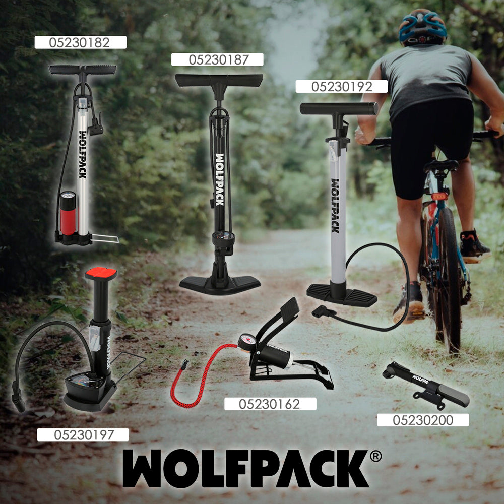 Bomba para encher bicicleta com manómetro. Dupla válvula presta e schrader. Com adaptadores. Ø 32 x 500 mm 10 bar / 160 psi