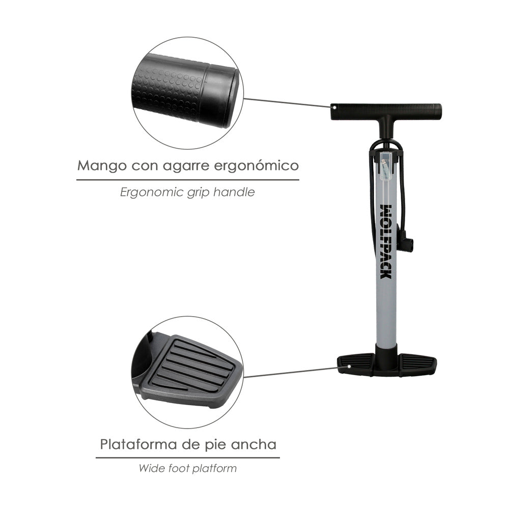 Bomba de ar de 5,5 bar, corpo em aço, válvulas Schrader e Presta com adaptadores. Bomba para bicicletas, bomba para carros