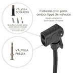 Bomba aire 5,5 bares cuerpo acero, válvulas schrader y presta con adaptadores. Bomba bicicletas, bomba coches