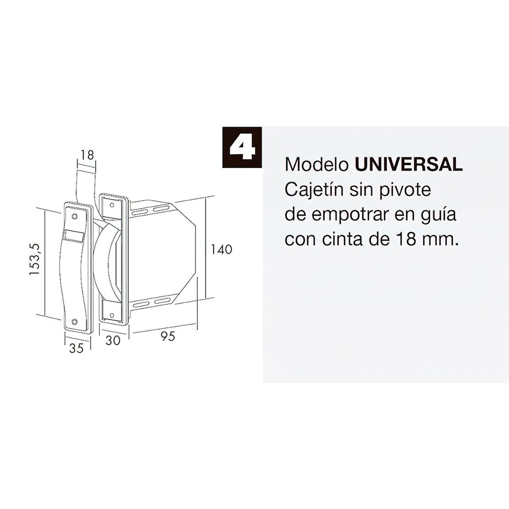 Enrolador de estore mini branco fita 18 mm de encastrar sem pivôs
