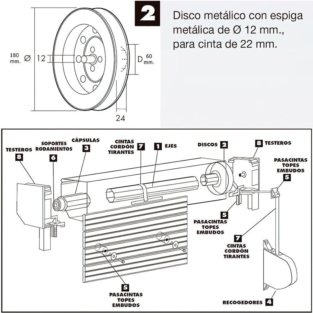 Metal flanged disc metal shank 180x60 mm tape 18/22 mm