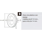 Disco persiana plástico. espiga metálica 120x40 mm fita 14 mm