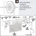 Disco plástico. compacto para persianas. Rodamieto 120x40 mm para cintas hasta 20 mm