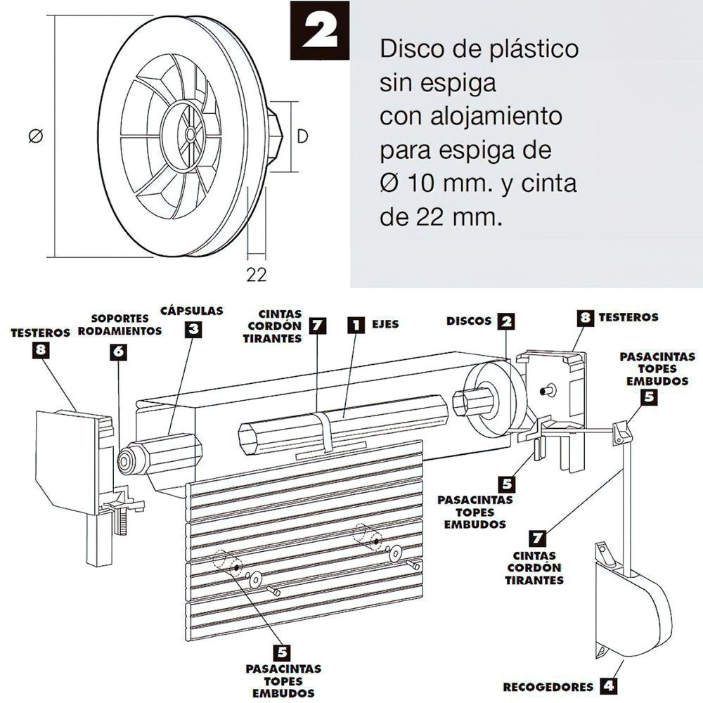 Disco persiana plástico. octogonal 160x60 mm cinta 22 mm