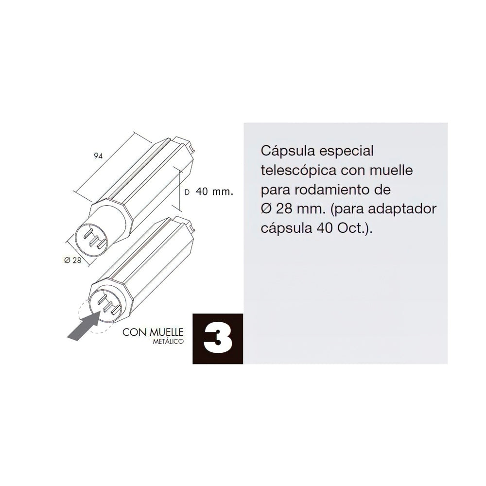Cápsula persiana telescópica sem pino para veio de 40 mm