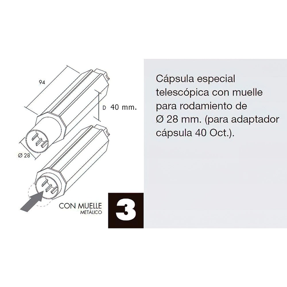 Cápsula persiana telescópica sem pino para veio de 40 mm