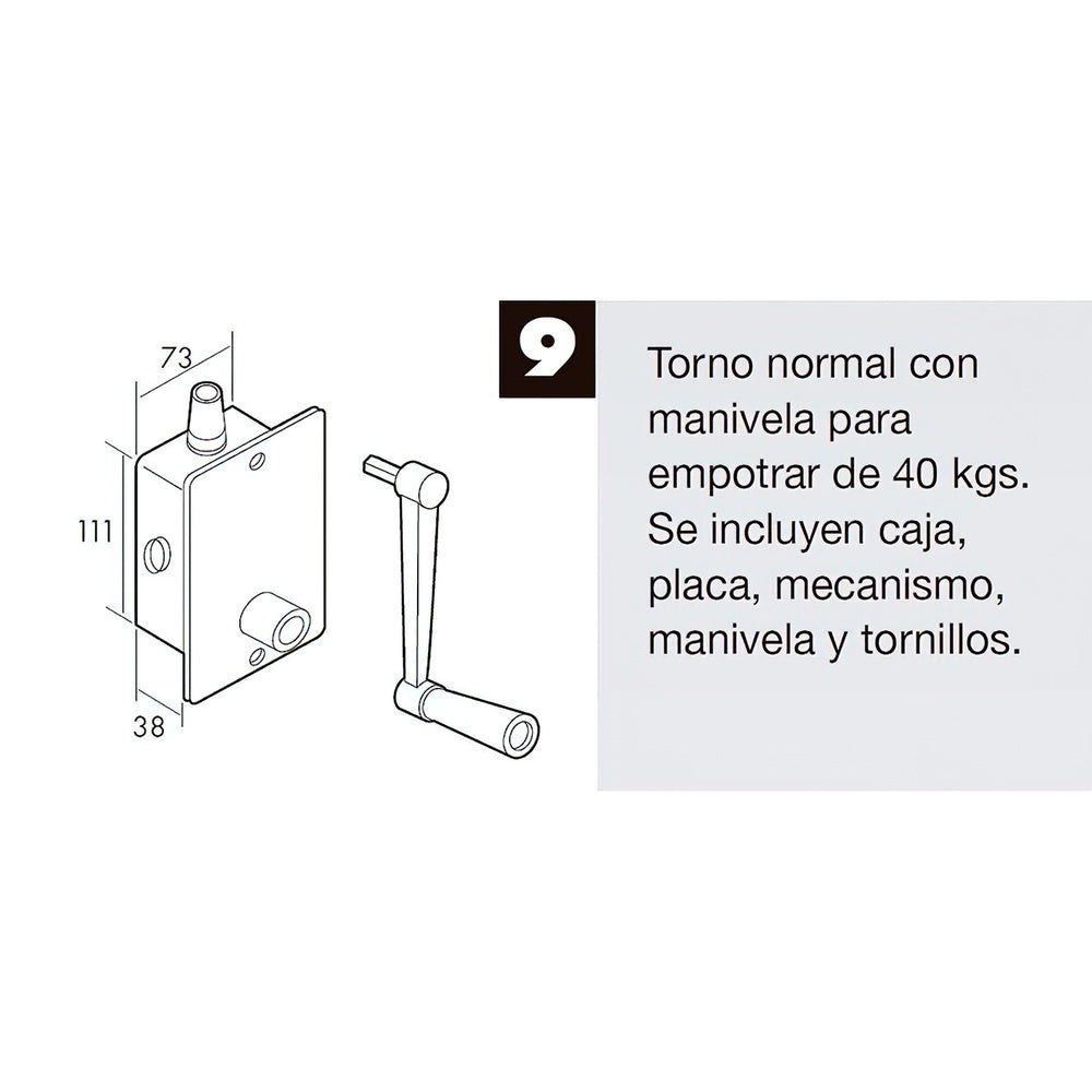Torno elevación persiana empotrar aluminio