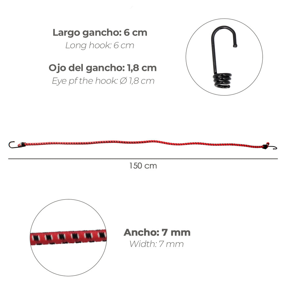 Bungee cord with hooks 1.5 meters 2 units