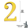 Numero latón "2" 10 cm con tornillería oculta (blíster 1 pieza)