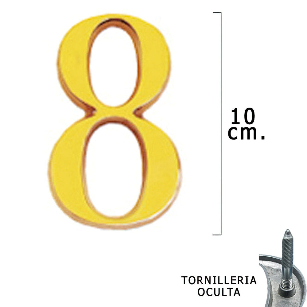 Numero latón "8" 10 cm con tornillería oculta (blíster 1 pieza)