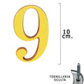 Número latão "9" 10 cm com fixação oculta (blister 1 unidade)