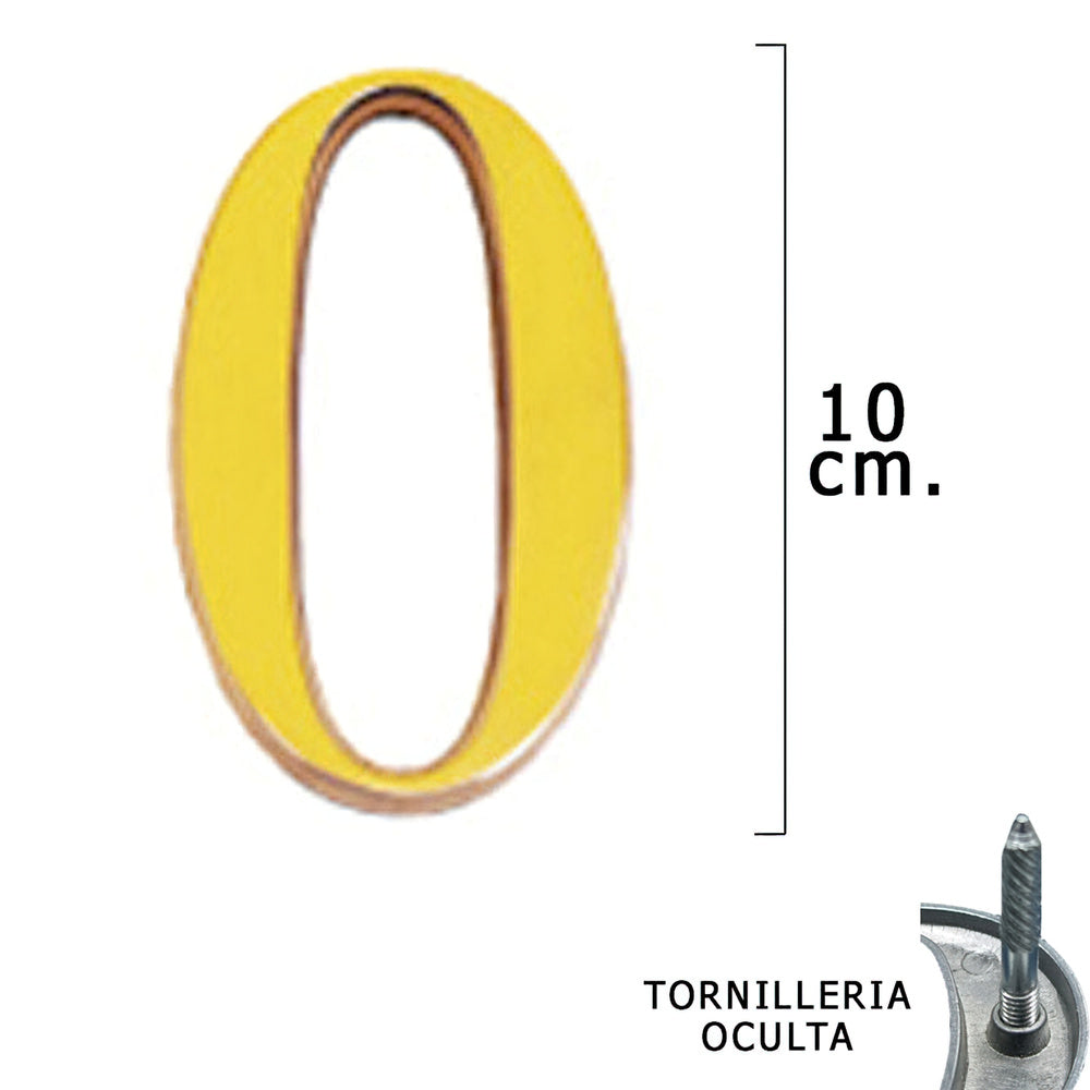 Numero latón "0" 10 cm con tornillería oculta (blíster 1 pieza)