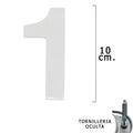 Numero metal "1" plateado mate 10 cm con tornillería oculta (blíster 1 pieza)