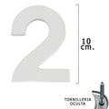 Numero metal "2" plateado mate 10 cm con tornillería oculta (blíster 1 pieza)