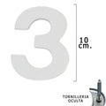 Numero metal "3" plateado mate 10 cm con tornillería oculta (blíster 1 pieza)