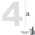 Numero metal "4 plateado mate 10 cm con tornillería oculta (blíster 1 pieza)