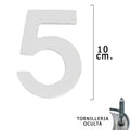 Numero metal "5" plateado mate 10 cm con tornillería oculta (blíster 1 pieza)