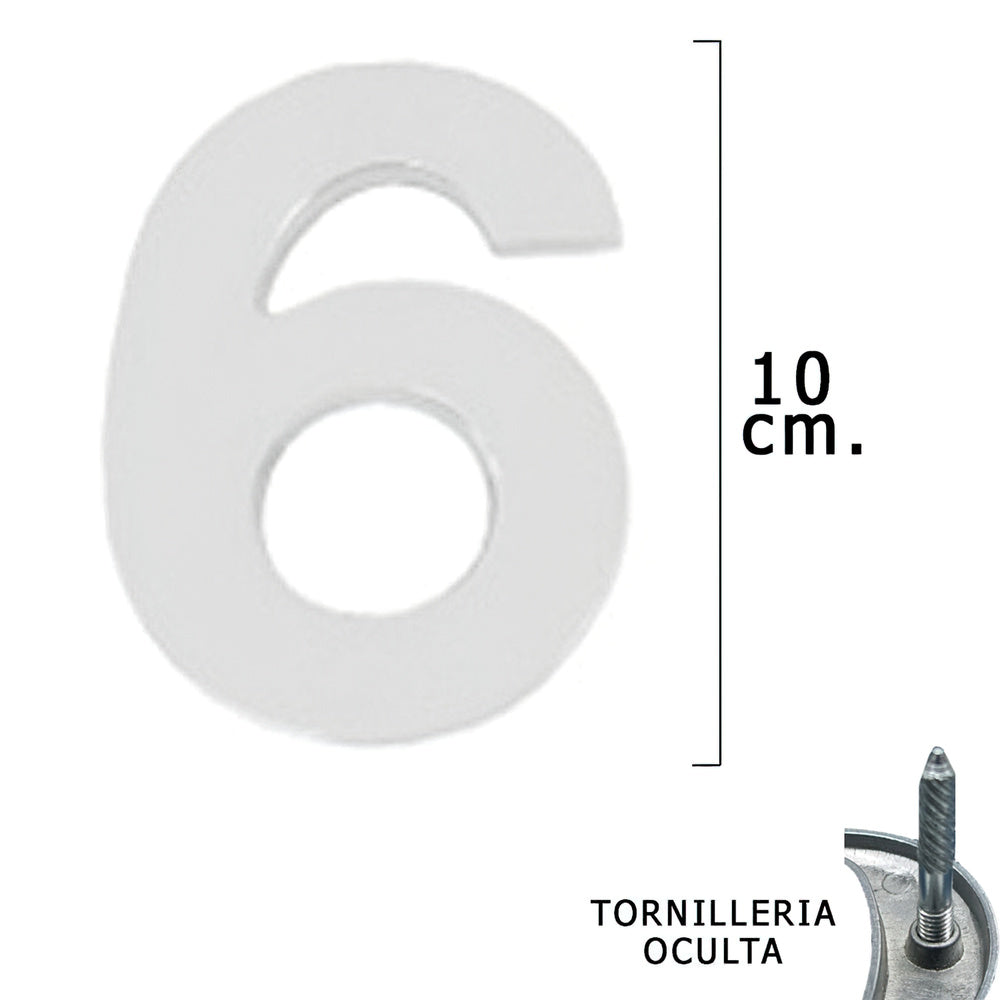 Metallic number "6" matte silver 10 cm with concealed fixings (blister 1 piece)