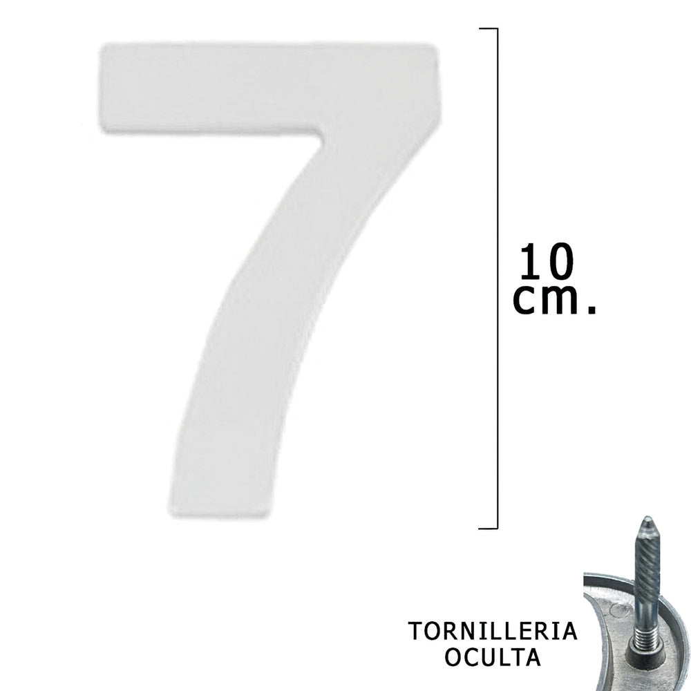 Matte silver metal number "7" 10 cm with concealed fixings (1 piece blister pack)