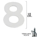 Número metálico "8" prateado mate 10 cm com parafusos ocultos (blister 1 peça)