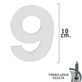 Matte silver metal number "9" 10 cm with concealed screws (1 piece blister pack)