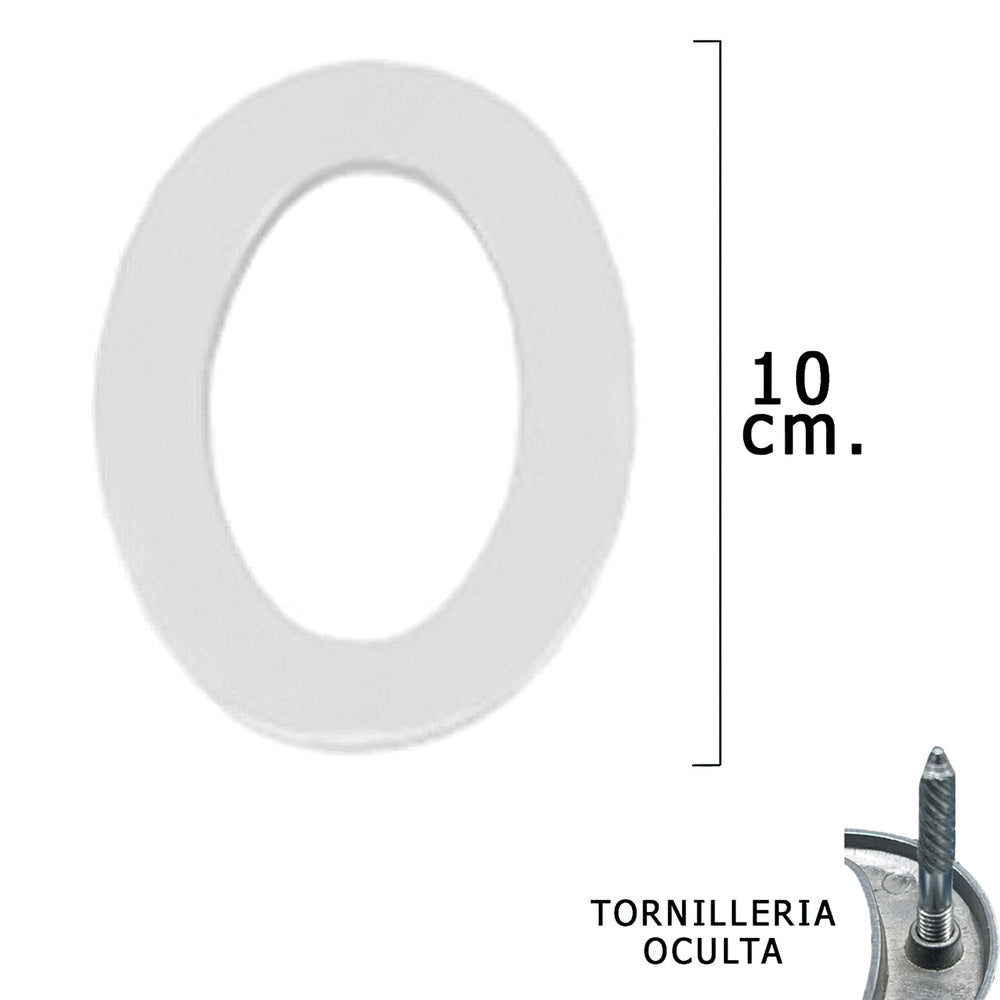 Matte silver metal number "0", 10 cm, with concealed fixings (blister pack 1 piece)