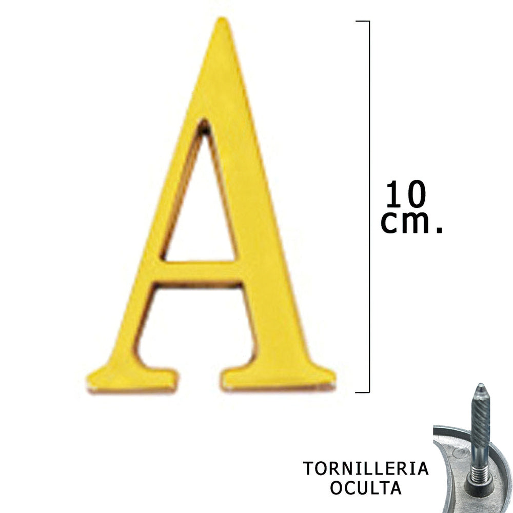 Brass letter "a" 10 cm with concealed fixings (blister pack 1 piece)