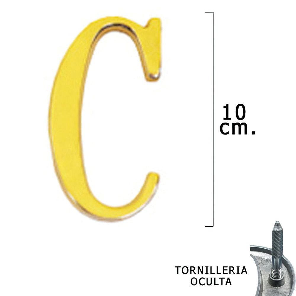 Brass letter "c" 10 cm with concealed fixings (blister 1 piece)