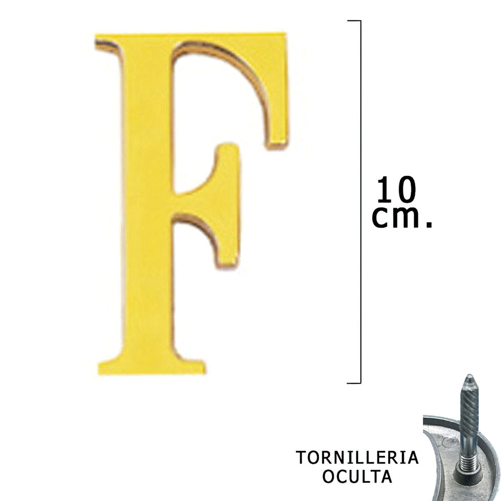 Brass letter "f" 10 cm with concealed fixings (blister 1 piece)
