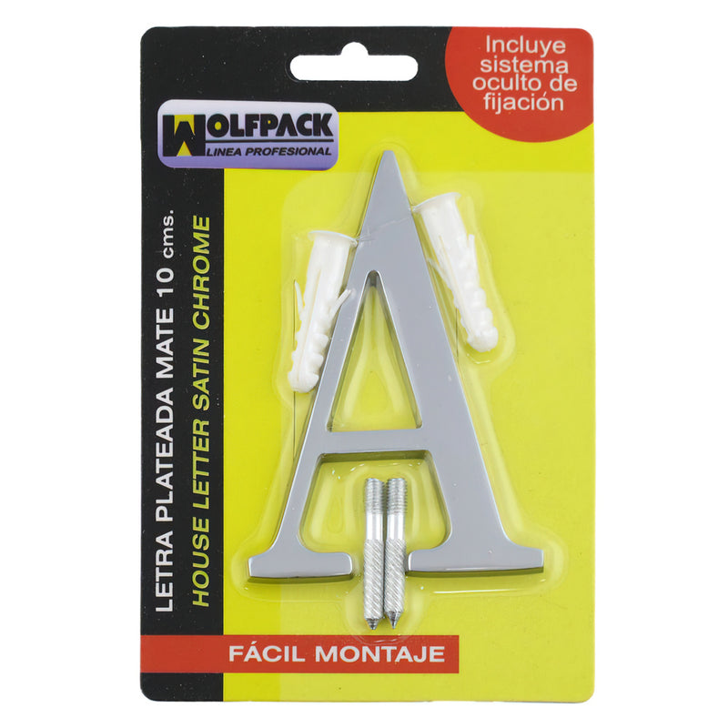 Letra metal "a" plateada mate 10 cm. con tornilleria oculta (blister 1 pieza)