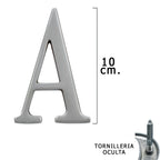 Letra metálica "a" prateada mate 10 cm com parafusos ocultos (blister 1 peça)