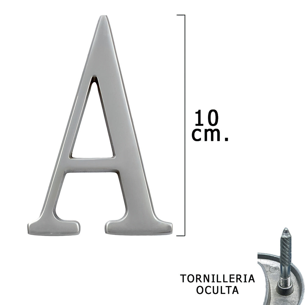 Matte silver metal letter "a" 10 cm with hidden fixings (1 piece blister)