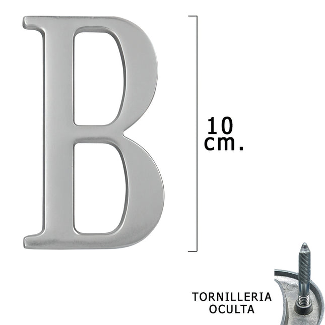 Letra metal "b" plateada mate 10 cm. con tornilleria oculta (blister 1 pieza)