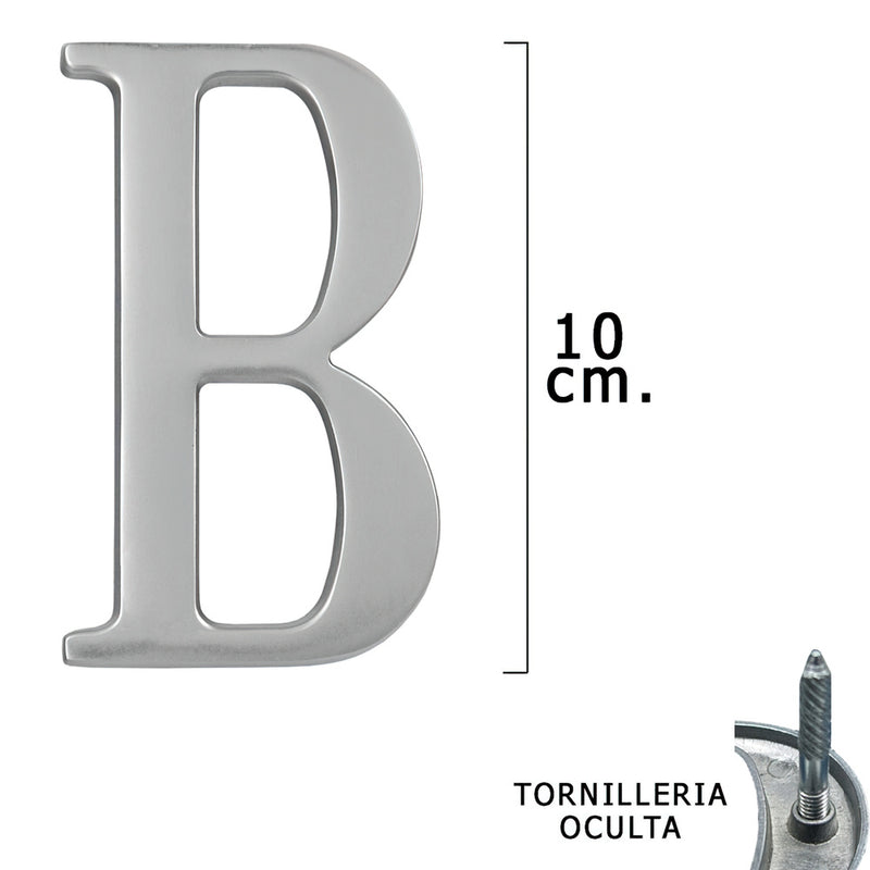 Letra metal "b" plateada mate 10 cm. con tornilleria oculta (blister 1 pieza)