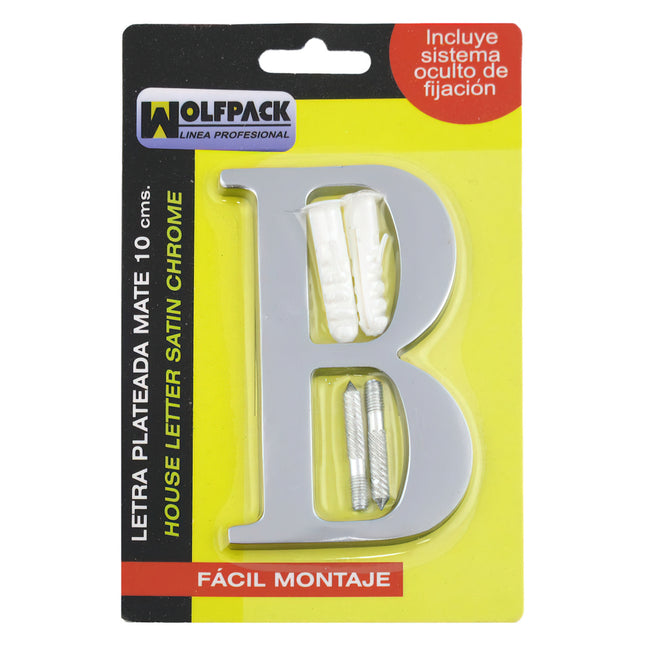 Letra metal "b" plateada mate 10 cm. con tornilleria oculta (blister 1 pieza)