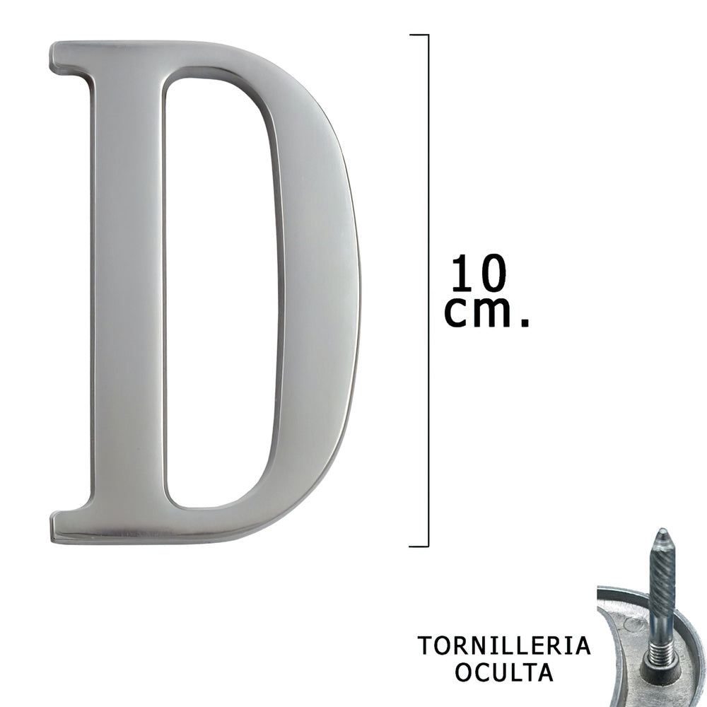 Letra metálica "d" prateada mate 10 cm com parafusos ocultos (blister 1 unidade)