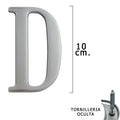 Letra metálica "d" prateada mate 10 cm com parafusos ocultos (blister 1 unidade)