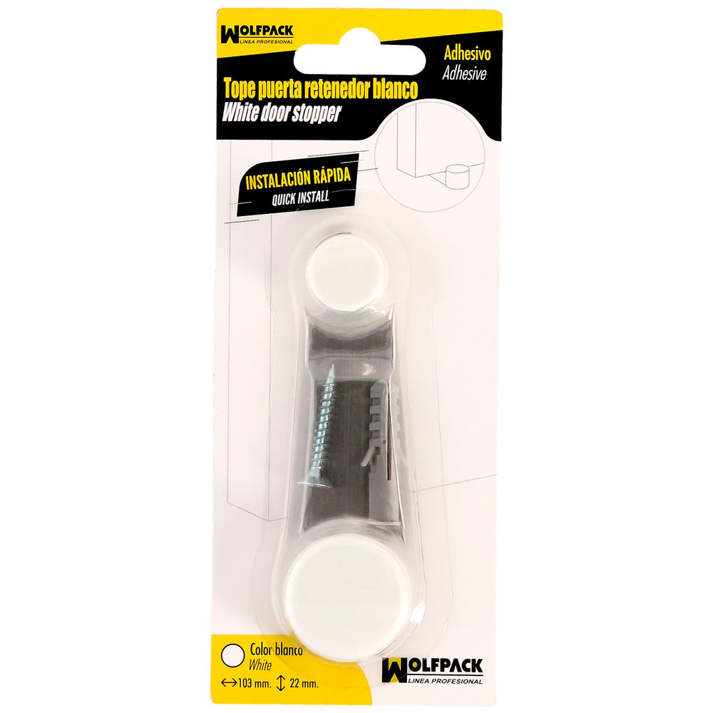 Tope puerta adhesivo con retenedor blanco