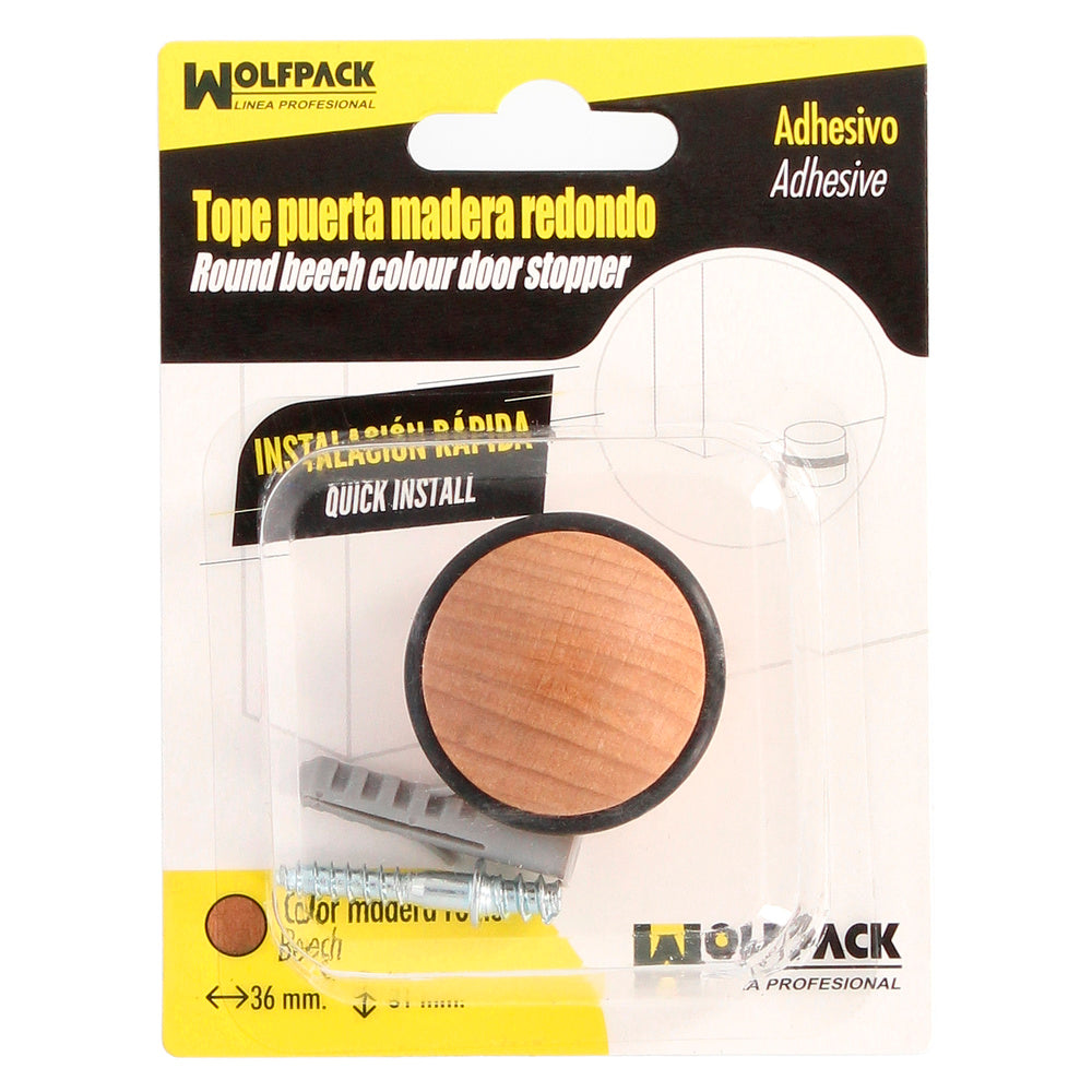Tope puerta atornillable adhesivo madera redondo roble claro