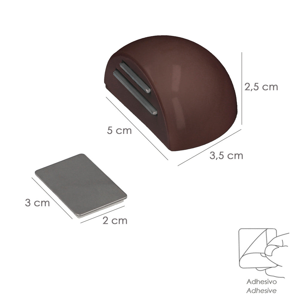 Batente de porta adesivo com fixação magnética, castanho