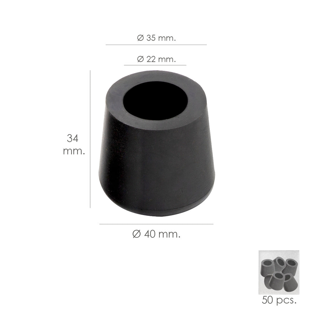 Taco goma andador negro ø 22mm con arandela interior bolsa 50 unidades