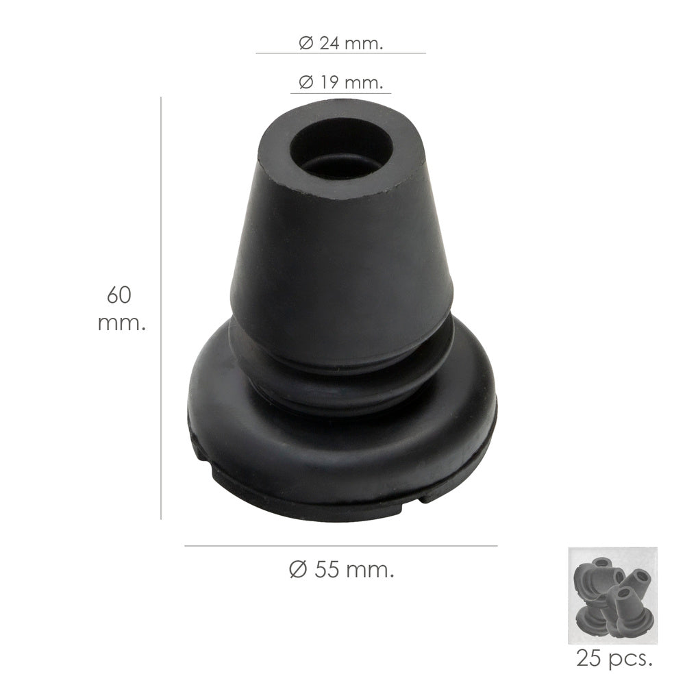 Taco goma bastón negro tubo ø 19 mm / base ø 55 mm tipo fuelle bolsa 25 unidades